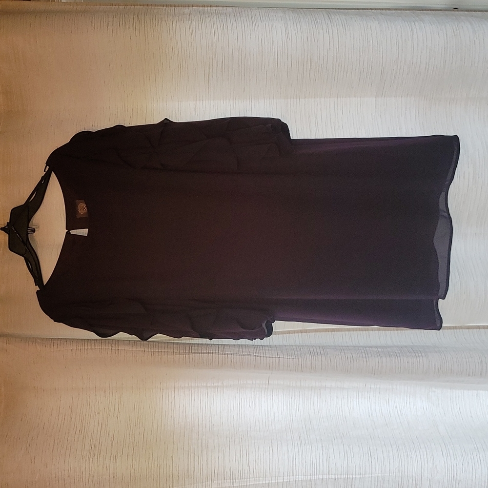 Vince Camuto eggplant cocktail dress, 3/4 ruffled sleeve